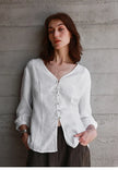 Linen Blouse Women V-Neck
