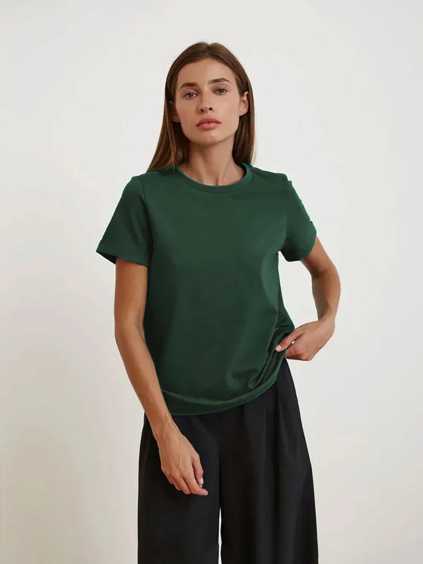 FJØRNA women's cotton T-shirt, soft and comfortable tops for women, featuring a classic fit and clean design.