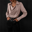 FJØRNA women's long sleeve satin shirt, stylish and elegant tops for women, showcasing smooth satin fabric and tailored fit.