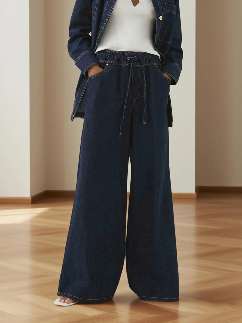 Denim Jeans Women Wide Leg Drawstring