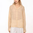 FJØRNA women's linen V-neck shirt, lightweight and breathable top, natural beige color, displayed on a mannequin.