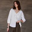 Linen Blouse Women V-Neck