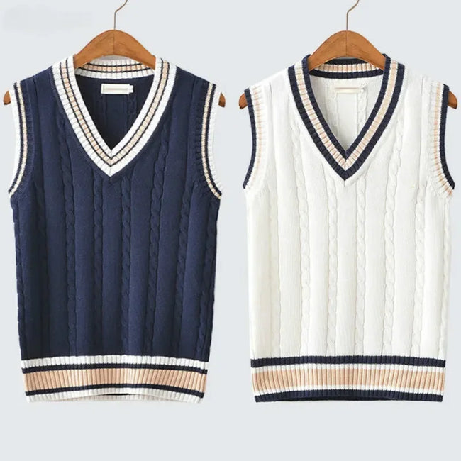 Christof - Men's Chunky V-Neck Sleeveless Knit Sweater