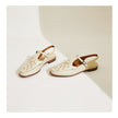 FJØRNA women’s Italian leather slingback sandals with woven design, perfect for summer, showcasing stylish, comfortable footwear.