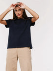 FJØRNA women's cotton T-shirt, soft and comfortable tops for women, shown in a casual fit with short sleeves and round neckline.