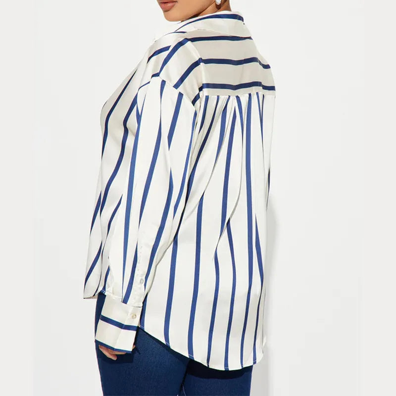 FJØRNA satin blouse for women, elegant long-sleeve top with a smooth, shiny fabric, perfect for stylish and sophisticated looks