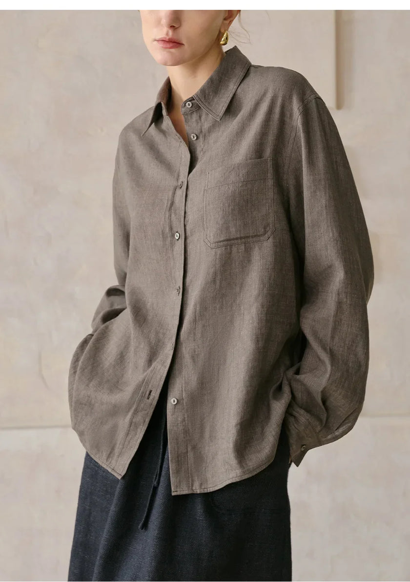FJØRNA linen blend women's shirt, stylish and lightweight tops with a relaxed fit, perfect for casual wear.