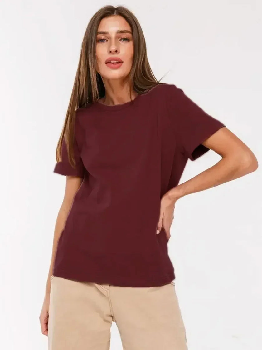 FJØRNA women's cotton T-shirt featuring a classic fit and short sleeves, shown on a neutral background.