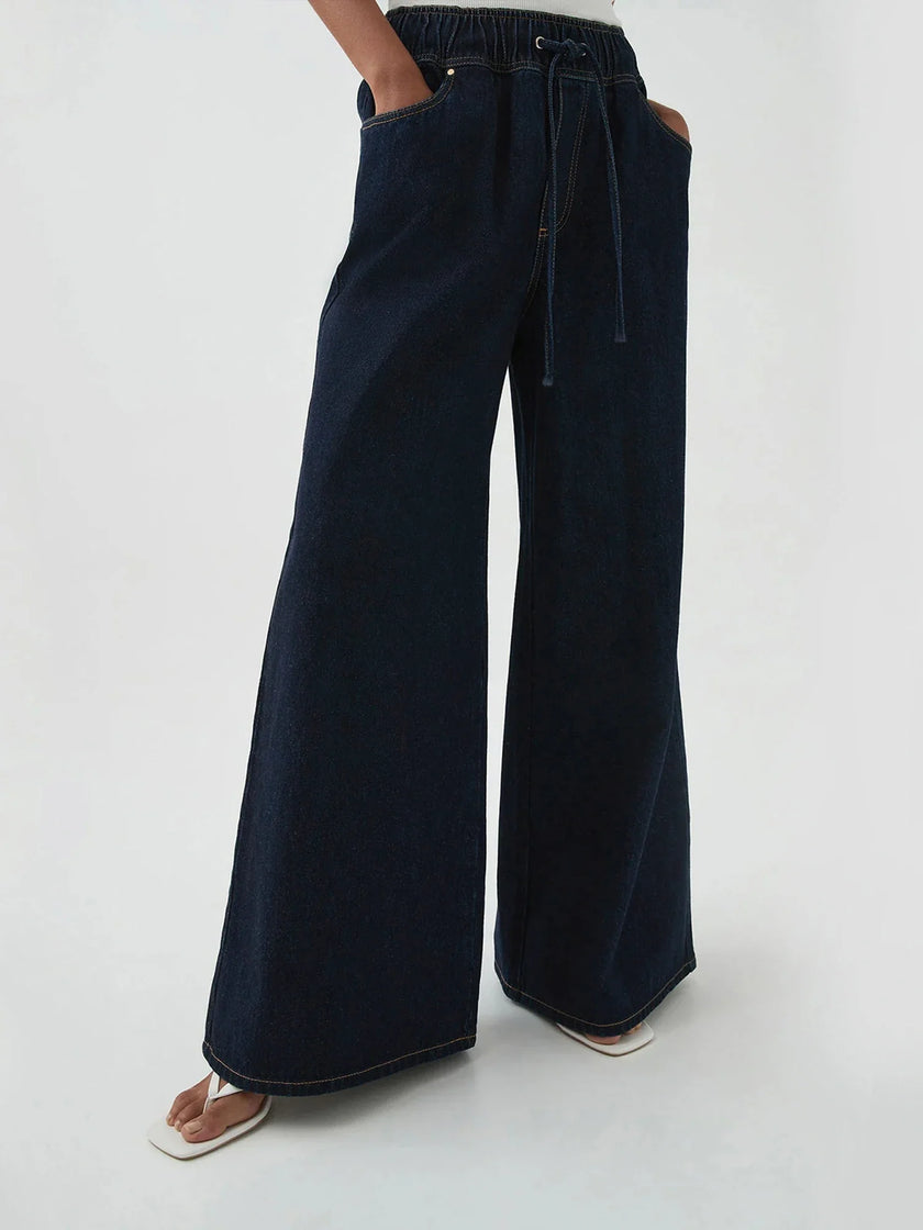 Denim Jeans Women Wide Leg Drawstring