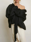 FJØRNA women's cotton blouse with ruffle detail, lightweight tops for women, soft fabric and feminine design.