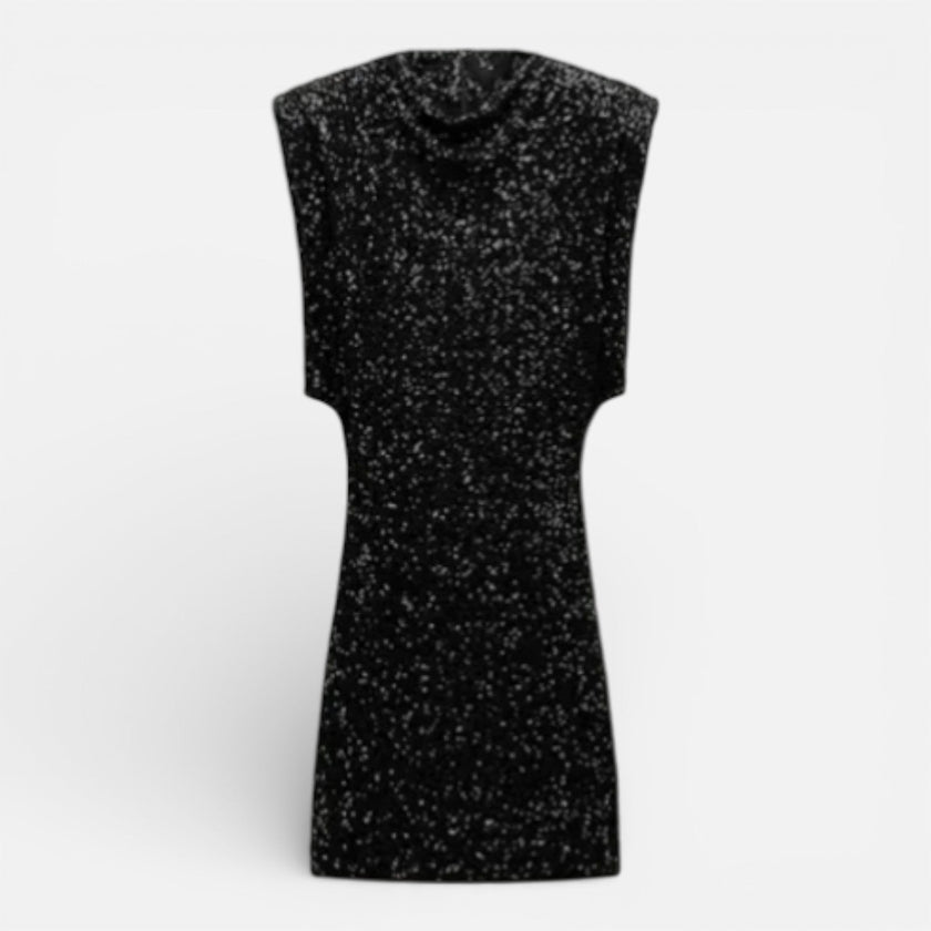 FJØRNA women's slim fit sequin mini dress, elegant cocktail dress with shimmering sequins, perfect for evening events.