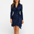 FJØRNA women's sequin blazer dress, elegant wrap mini dress with shimmering sequins, perfect for stylish evening occasions.