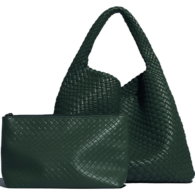 Ingrid | Handwoven Faux Leather Tote Bag with Clutch – Chic & Spacious