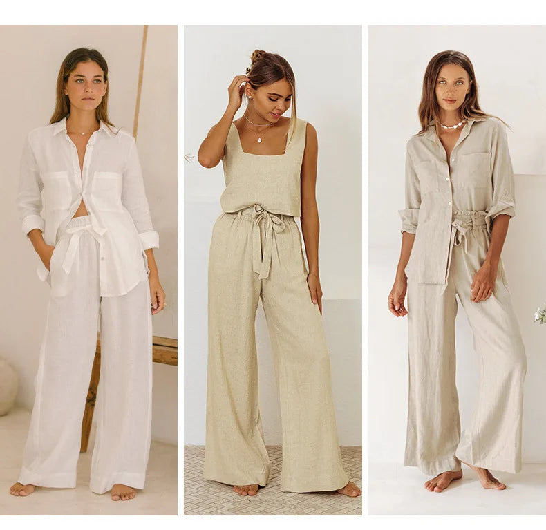 FJØRNA women's linen top with ruffle detail, lightweight and breathable, stylish summer blouse with feminine accents.