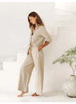 FJØRNA extra-large linen shirt with spacious pockets, lightweight and breathable fabric, natural beige color, casual outdoor style