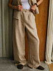 FJØRNA linen blend wide-leg high-waist women's trousers, stylish and comfortable pants with a relaxed fit and natural fabric texture.