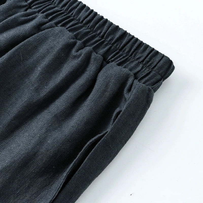 Linen Wide Leg Trousers Women Drawstring Pull-On