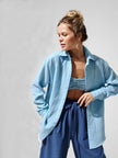 Light blue Valencia summer shirt made of 100% cotton by Lacceti, featuring a casual fit and short sleeves.