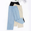 FJØRNA women's cotton linen wide leg trousers with drawstring pull-on design, relaxed fit and breathable fabric for comfort.