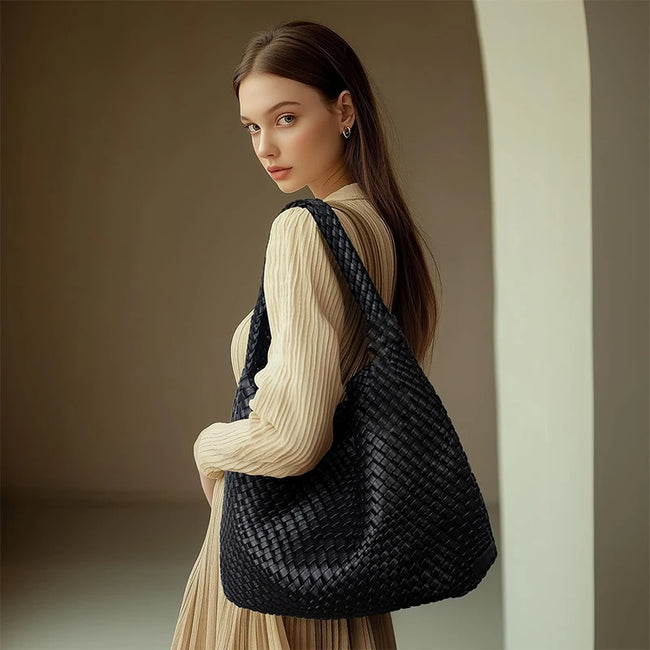 Ingrid | Handwoven Faux Leather Tote Bag with Clutch – Chic & Spacious