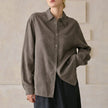 FJØRNA women's linen blend shirt, lightweight tops with a relaxed fit, featuring a button-down collar and casual style.