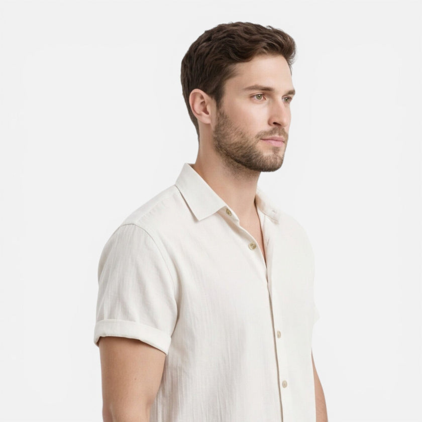 Men's lightweight summer shirt and shorts set by FJØRNA, featuring a casual, breathable design perfect for warm weather.
