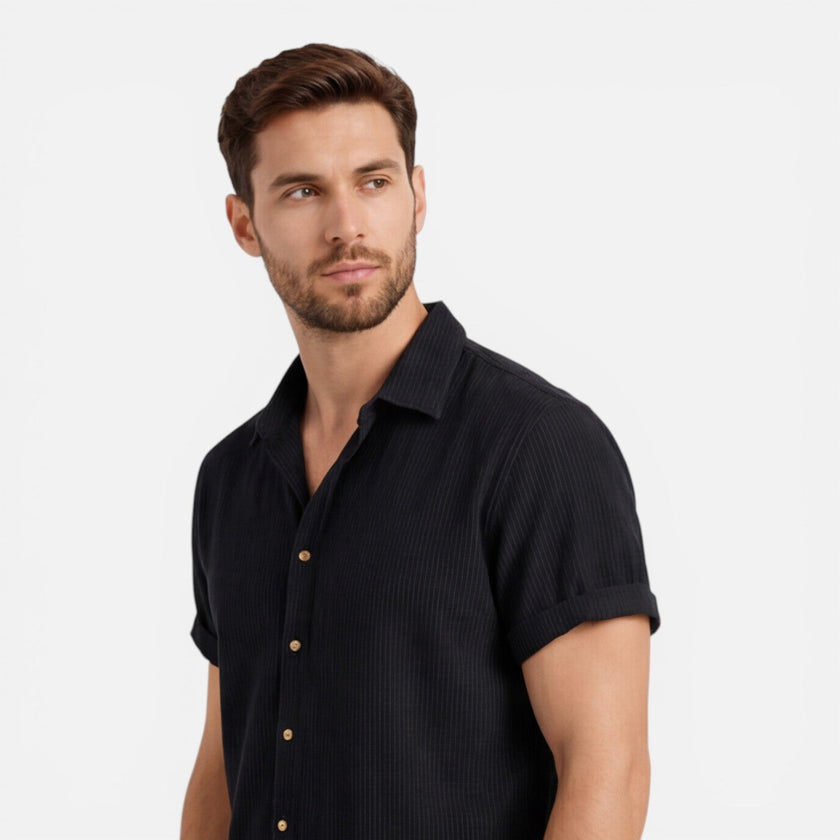 Men's lightweight summer shirt and shorts set by FJØRNA, casual and comfortable co-ord for warm weather.