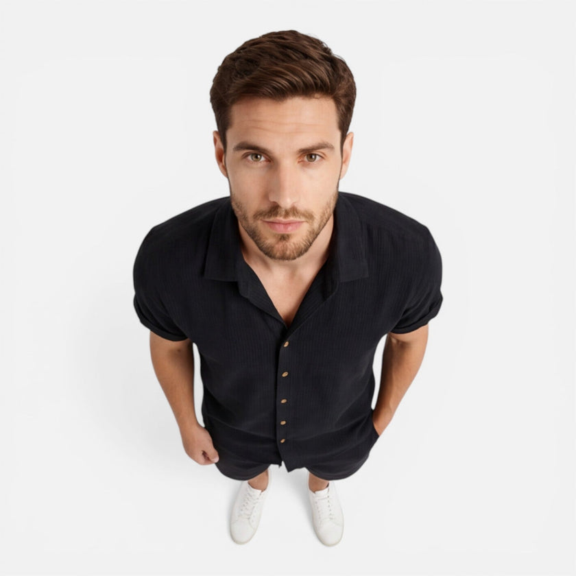 Men's lightweight summer shirt and shorts set by FJØRNA, casual co-ord with breathable fabric and relaxed fit.