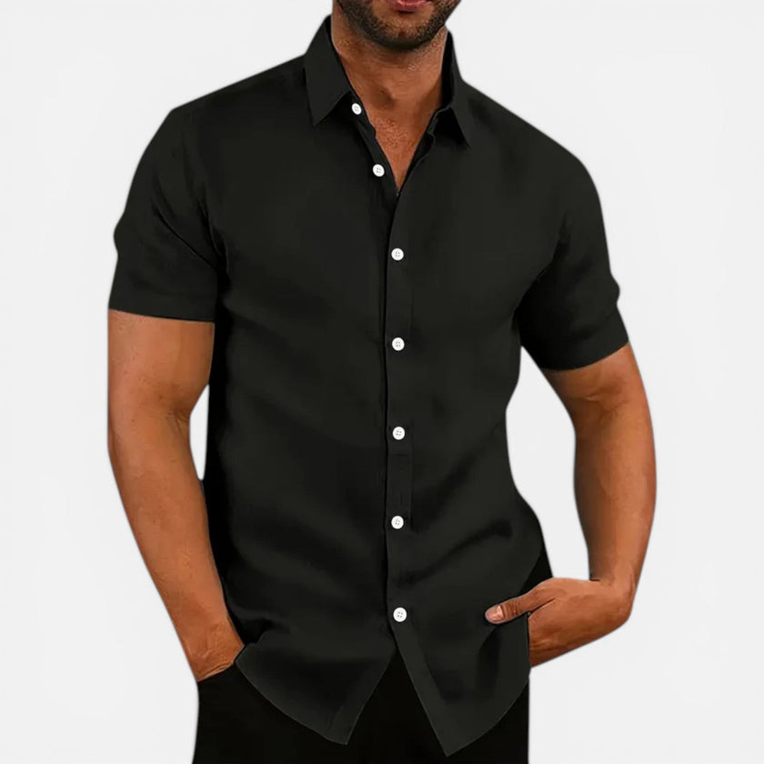 Lightweight, breathable men's short sleeve summer shirt by FJØRNA, slim fit and ideal for warm weather.