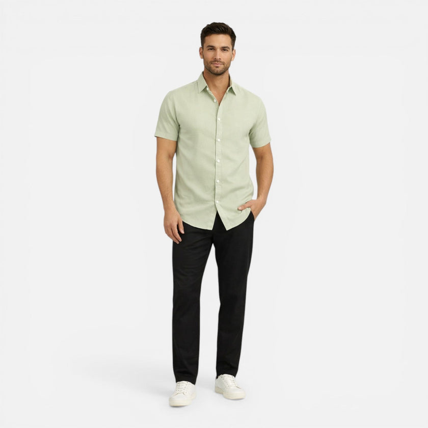 Lightweight men's short sleeve summer shirt by FJØRNA, breathable slim fit design perfect for warm weather.