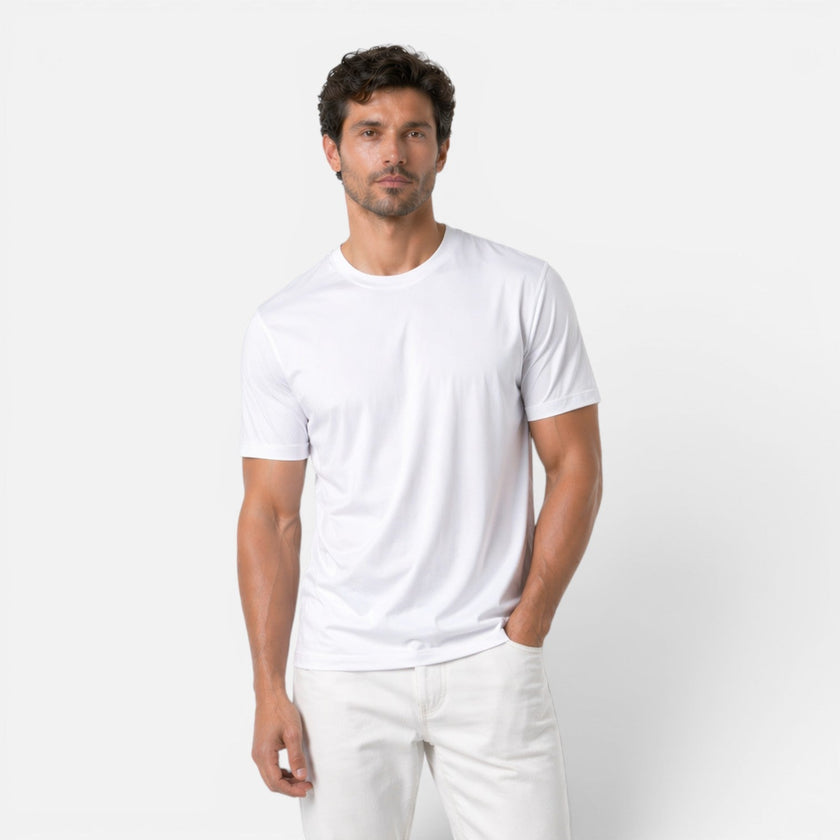 Men's Ice Silk T-Shirt by FJØRNA, lightweight cooling men's shirt with silky smooth touch and breathable fabric.