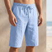 Sky blue men's casual knee-length chino shorts with adjustable drawstring waist, perfect for vacation wear.
