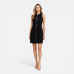 Elegant women's sleeveless sheath dress by FJØRNA, tailored office mini dress with a sleek, sophisticated design.