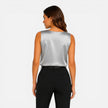 FJØRNA women's sleeveless satin blouse with V-neck, silky and elegant top, perfect for stylish and sophisticated looks.