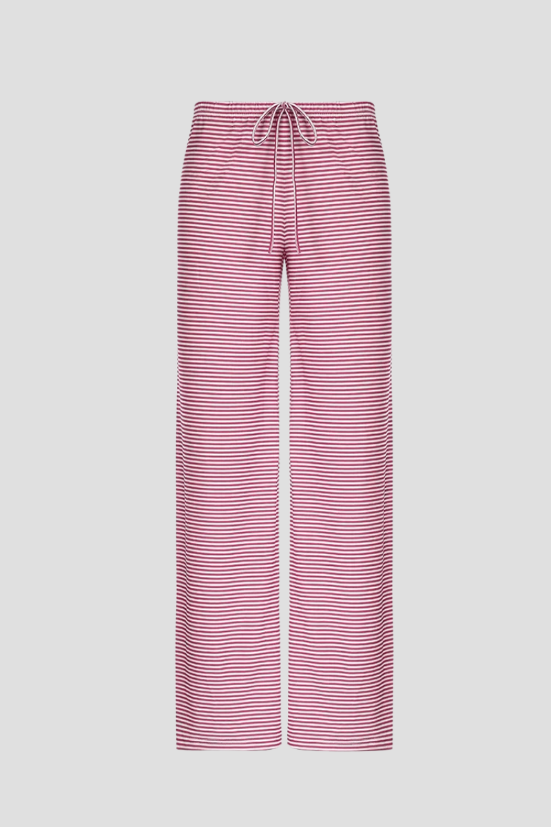 Women's Pants with Drawstring and Striped Print