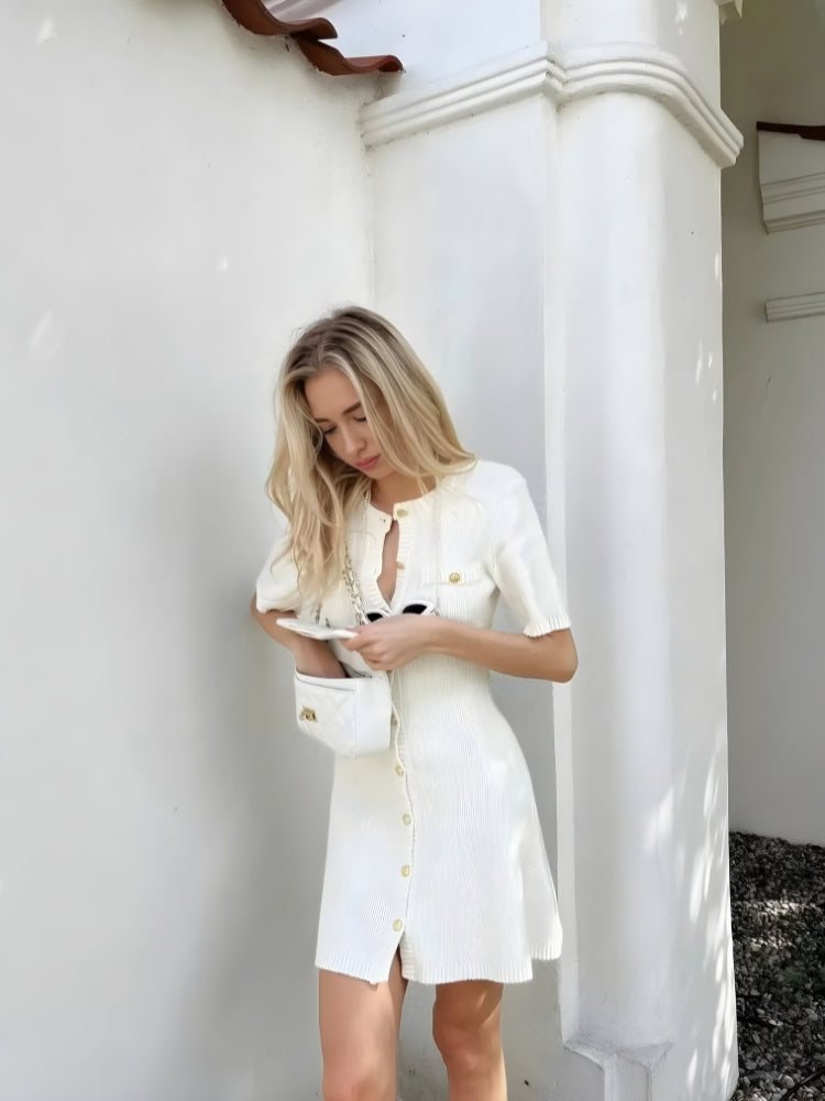 FJØRNA soft girl button-up mini dress for women, featuring a casual yet stylish design, perfect for party or daytime wear.