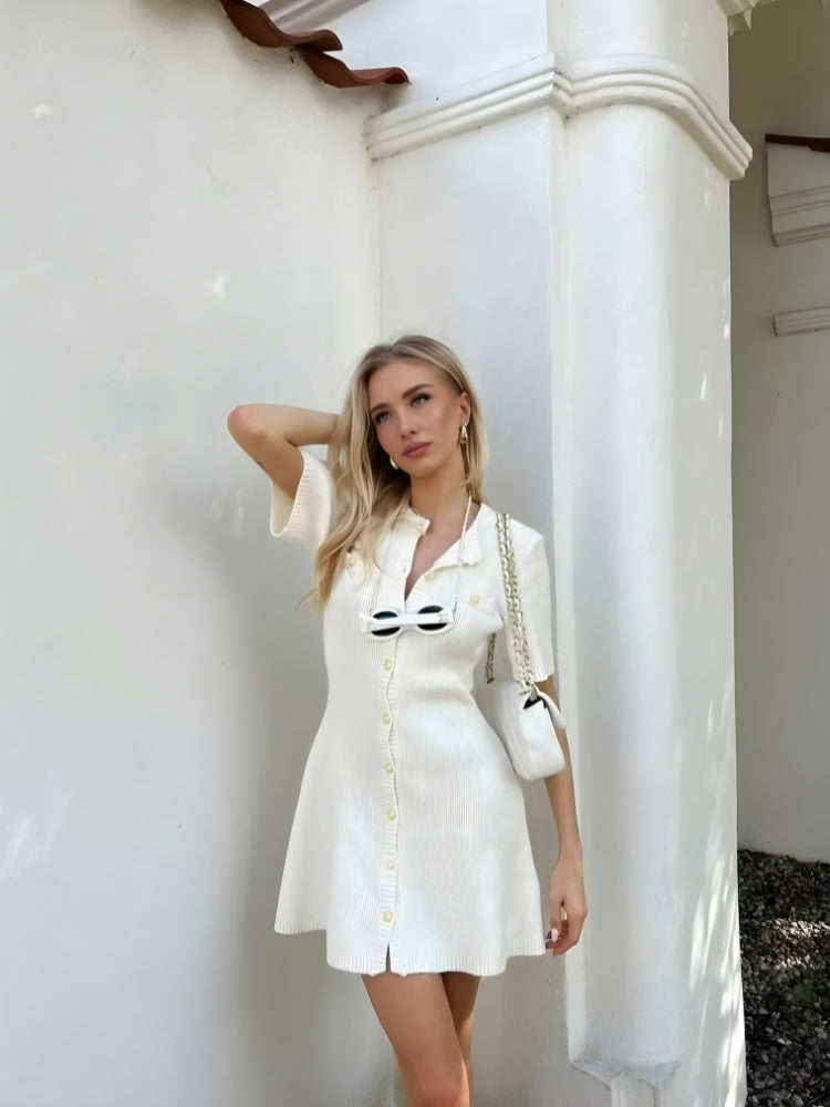 FJØRNA soft girl button-up mini dress for women, featuring a stylish design suitable for party and daytime wear.
