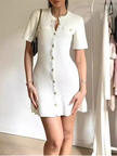 FJØRNA soft girl button-up mini dress for women, featuring a stylish, casual design ideal for parties and daytime wear.