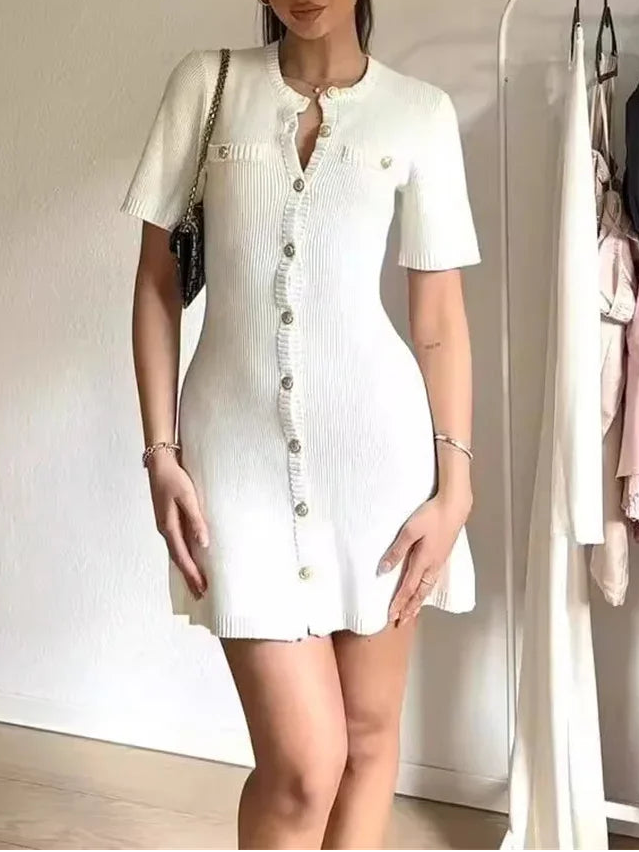FJØRNA soft girl button-up mini dress for women, featuring a stylish, casual design ideal for parties and daytime wear.