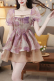 White layered mini dress with puff sleeves by FJØRNA, featuring soft girl style and feminine, airy design.