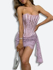 FJØRNA strapless lace mini dress for women, stylish party and day dress with intricate lace details.