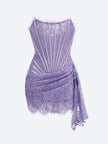 FJØRNA strapless lace mini dress for women, perfect for party and day wear, shown on a model against a white background.