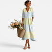 FJØRNA women's lightweight, breathable striped midi dress for summer, featuring a flowy fit and comfortable design.