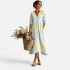 FJØRNA women's lightweight, breathable striped midi dress for summer, featuring a flowy fit and comfortable design.