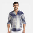 Men's striped cotton shirt by FJØRNA featuring breathable fabric and a slim fit, classic style for casual or formal wear.