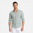 Men's striped cotton shirt by FJØRNA featuring breathable fabric and slim fit, classic style suitable for casual or formal wear.
