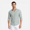 Men's striped cotton shirt by FJØRNA featuring breathable fabric and slim fit, classic style suitable for casual or formal wear.