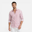Men's striped cotton shirt by FJØRNA, breathable slim fit classic style perfect for casual or formal wear.