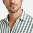 Men's striped cotton shirt by FJØRNA, breathable slim fit design with classic style, shown in a close-up image.