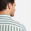 Men's striped cotton shirt by FJØRNA, breathable slim fit classic style, shows close-up of the shirt's striped pattern and collar.